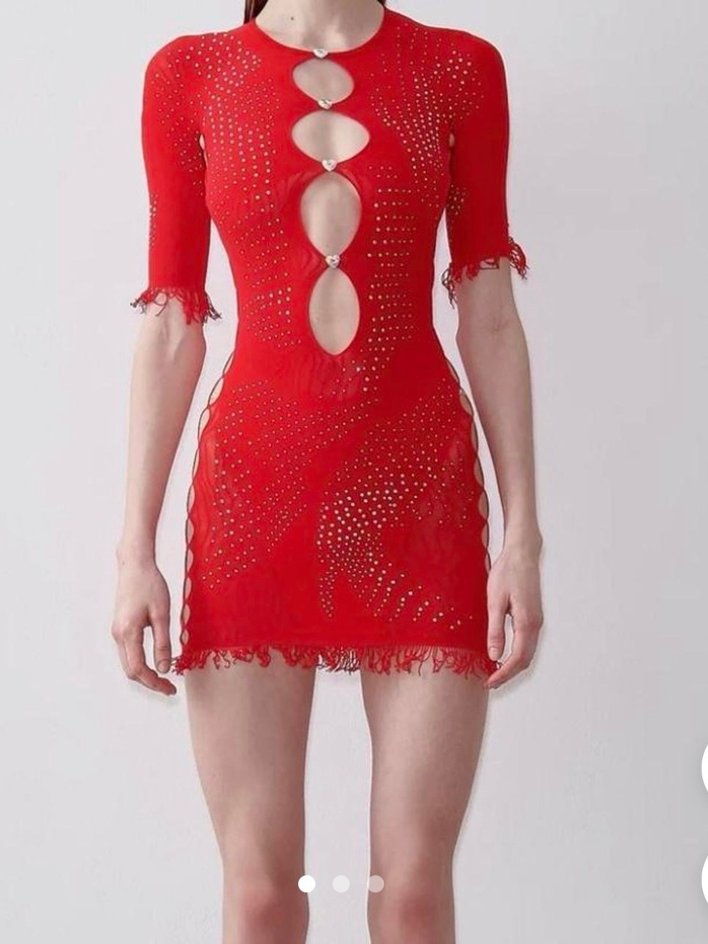 Poster girl Red Cutout Bodycon Mini Dress with Crystal Accents
